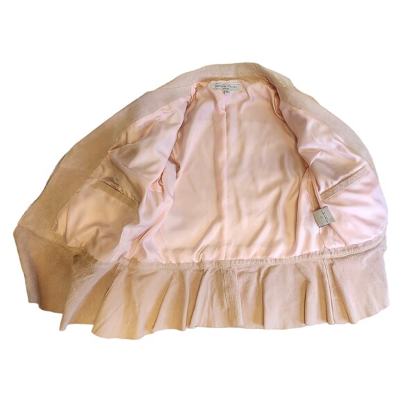 Pamela McCoy Women’s Pink Suede Leather Biker Jacket XS – Ruffle Hem Designer - Picture 6 of 16